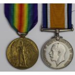 BWM & Victory Medal to 5081 Pte F J Bridges 2-London Regt. Wounded. (2)