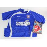 Ipswich Town FC Marcus Evans mitre shirt with 19 signatures, plus a 2009 programme