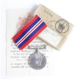 RAF WW2 Casualty War Medal with named slip in box to Flying Instructor F/OF Leonard Chapman. Died