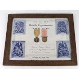 French WW1 framed pair of medals with service scroll. (Buyer collects)