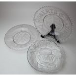 Boer War pressed glass plates (3) comprising Baden Powell (Mafeking 1900), Roberts (Pretoria 1900)