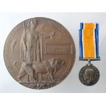 BWM & Death Plaque and Casualty Scroll to 2244 Pte John William McFarland A.Cyc.Corps. Died of