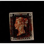 GB 1840 1d Penny Black (L-F) identified as likely Plate 1b, 3 good margins, no tears thins or