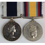 Gulf Medal 1992 no clasp (CPO(OPS)(M) K W Sales D125929Y RN). QE2 Naval LSGC Medal (CPO(OPS)(M) K