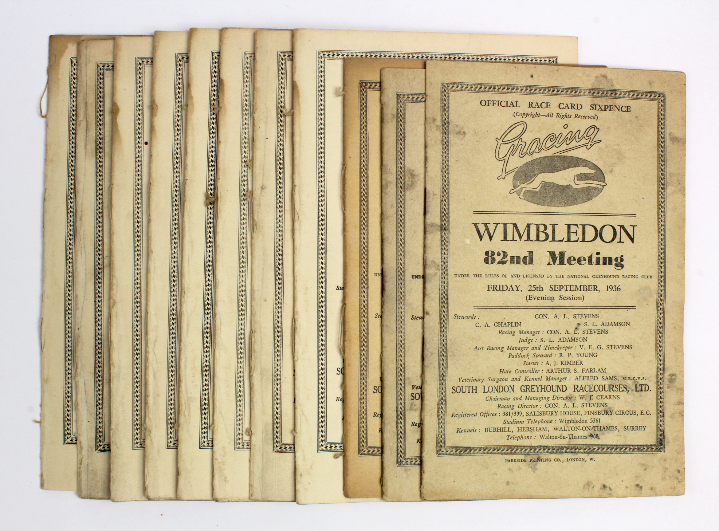 Greyhound Race Cards - Wimbledon 1936-1939. (11)