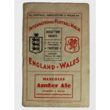 Wales v England at Ninian Park 22nd Oct 1938 International Match programme