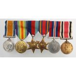 Group mounted as worn - BWM & Victory Medal (301288 Cpl C W Row Durham L.I.) later served with 5/