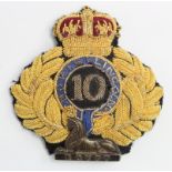 Lincolnshire Regt officers 10th North Lincoln drill cap badge, cloth, bullion and metal