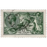 GB - KGV 1913 £1 green SG403 VFU with light thimble cds pmk. Superb appearance, cat £1600