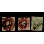 GB 1847-54 QV embossed stamps trio, 6d, 10d 1s, each cut-square, sound used but 10d and 1s very