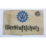 German VW Factory Air Raid wardens armband & factory worker lapel badge