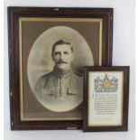 WW1 Casualty Scroll and massive soldiers Portrait for R-32816 Rfm A E Head 17th Bn KRRC. Killed In