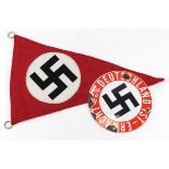 German Deutschland Erwactt enamel plaque with small NSDAP party flag.
