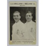 Football plain backed postcard, South Banks Internationals. R Turnbull (Bradford FC) Jack Carr (