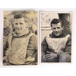 Speedway b&w postcards of Jack Young, both taken when riding for Edinburgh Monarchs. Both signed