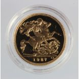 Half Sovereign 1987 Proof FDC in a hard plastic capsule