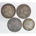 GB Silver (4) George III : Crowns: 1819 LIX VF, surface marks, 1820 LX aF, and ditto aF, plus a