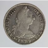 Spanish Mexico silver 8 Reales 1772 Mo FM (initials inverted), KM# 106.1, GF-nVF