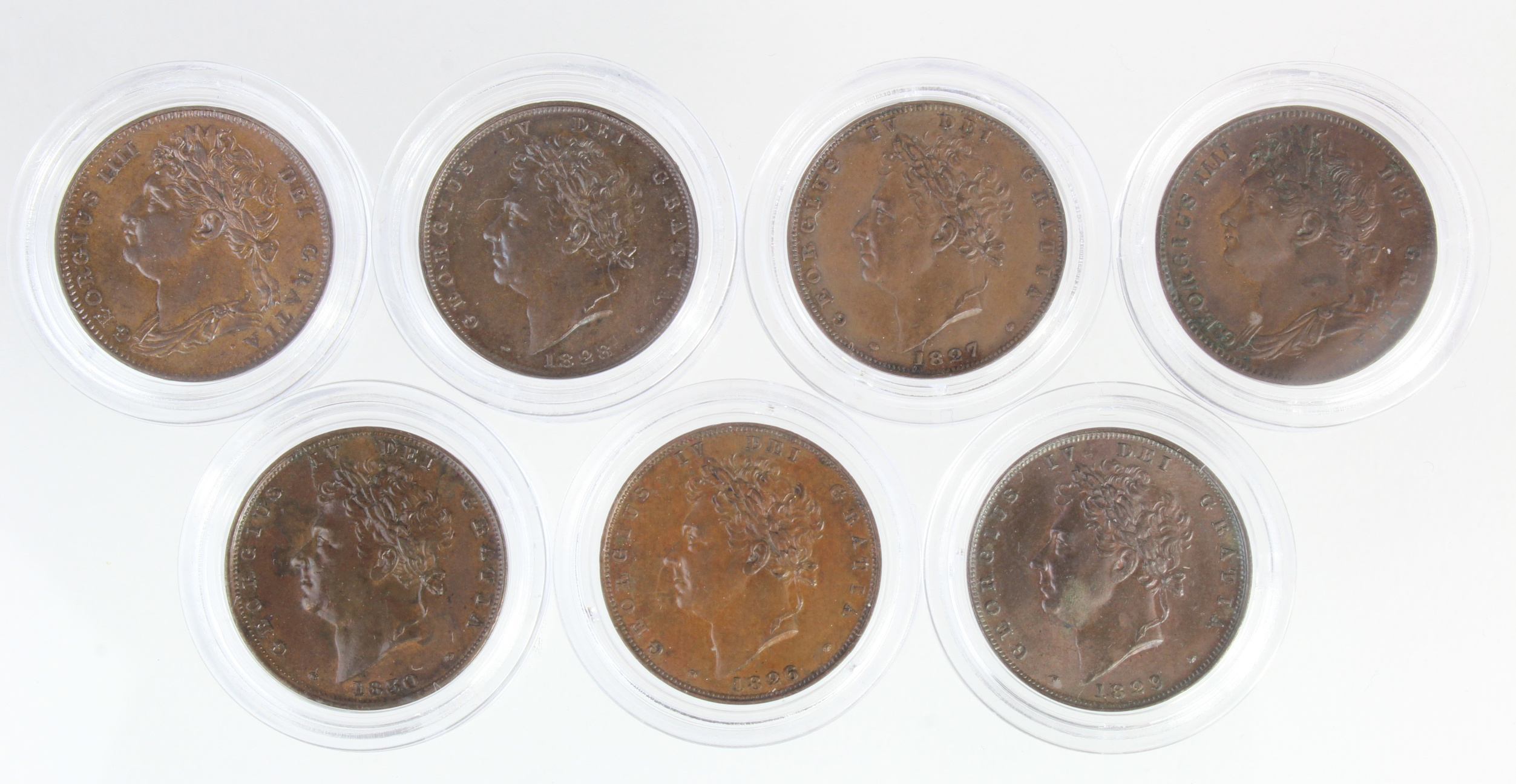 GB Farthings (7) a high grade collection 1822, 23, 26, 27, 28, 29 & 1830. GVF - GEF