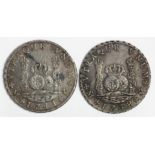 Spanish Mexico (2) silver 8 Reales "pieces of eight": 1738 Mo MF Fine, and 1741 Mo MF aVF, both with