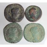 Titus copper as reverse:- Pax, F, with a sestertius of Severus Alexander, reverse:- Pax advancing