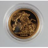Half Sovereign 1993 Proof FDC in a hard plastic capsule