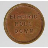 Advertising Token, bronze d.30mm: 'Electric Roll Down' (shutters) / 'Phone: Park 6900 London', GVF