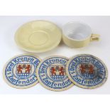 WW2 Waffen SS Cup & Saucer along with 3 x WW2 Style Waffen SS Beer Mats