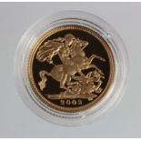 Half Sovereign 2003 Proof FDC in a hard plastic capsule