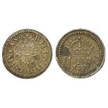 Coin Weight, brass 15mm: Obverse crowned IId XVIG (2 pennyweights, 16 grains), IR for James Rex