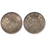 Shilling 1821 garnished shield, S.3810, toned EF, edge nick.