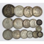 GB Silver (16) Victorian to Edward VII, mixed grades and denominations Double-Florin to