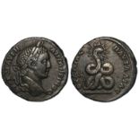 Caracalla colonial bronze of Pautalia, Thrace of c.29mm., reverse:- Coiled serpent in pyramidal