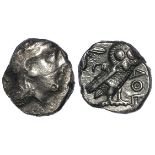 Ancient Greek silver tetradrachm of Attica, Athens, although probably later, obverse:- The