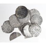 Edward I silver pennies, 6 x London, 3 x Canterbury, Newcastle and York, a short cross penny and a