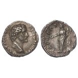 Antoninus Pius silver denarius, reverse:- Concordia standing left, holding patera and double