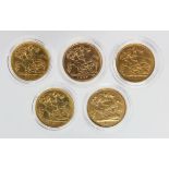 Half Sovereigns (5) 1903, 04, 06, 07 & 1909. Average GVF in hard plastic capsues