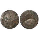 Error Coin: Impressive double-struck crude contemporary forgery George III Halfpenny 1775, Britannia
