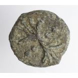 Roman Republican Aes Grave, Triens, 280-269 B.C., Thunderbolt dividing four pellets / Dolphin right,