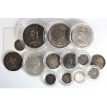 GB Silver (14) Queen Victoria, Double-Florins 1889 x2, Halfcrowns 1887 and 1899, Florin 1874,