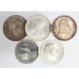 Austria & Hungary (5) crown-size silver coins: Austria Franz Joseph 60th Anniversary of Reign silver