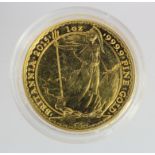 Britannia £100. 2015 BU in a hard plastic capsule