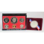 USA: Thomas Jefferson Silver Dollar 1993 BU cased, plus United States Proof Set 1977.