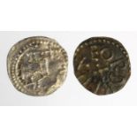 Anglo-Saxon silver sceat, Kent series K, S.803E, obverse VF, reverse pitted GF, plus a slightly