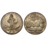 British Commemorative Medal, trace gilt pewter d.36mm: Admiral Vernon, Portobello Medal 1739,