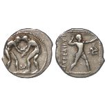 Ancient Greek, Pamphylia, Aspendos "wrestlers" silver stater, c.380 - 325 B.C., VF