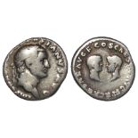 Vespasian and his sons, Titus and Domitian, propaganda issue silver denarius, Rome Mint 69-70A.D.,
