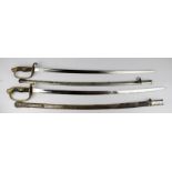 Japanese Parade Sabres, both with scabbard, one with makers mark to blade. (2) Sold a/f