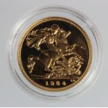 Half Sovereign 1984 Proof FDC in a hard plastic capsule