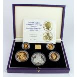 Five coin set. 1993 Pistrucci Centenary Collection comprising Gold Five Pounds to Half Sovereign